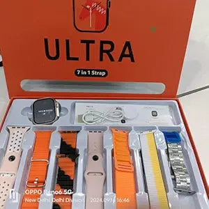 7 in 1 Ultra Smart watch Combo with Seven Classic Straps & Transparent Screen Guard (1 Set / Mix Color